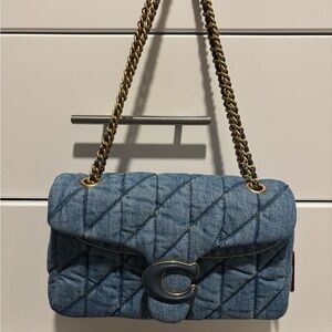 Coach Blue Quilted Shoulder Bag with Gold Chain